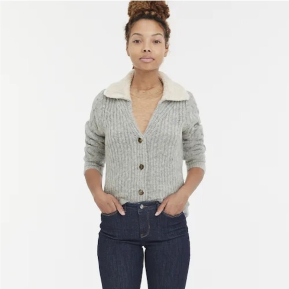 Lucky Brand Cable Knit Cardigan Sweater Wool Blend Chunky V-neck Pockets Gray M - Picture 3 of 16